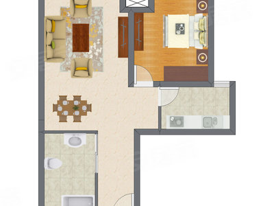 1室2厅 72.47平米户型图