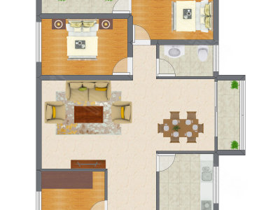 2室2厅 90.37平米户型图
