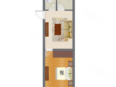 1室1厅 44.70平米户型图