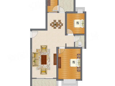 2室2厅 106.53平米户型图
