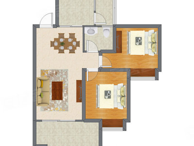2室2厅 65.77平米户型图