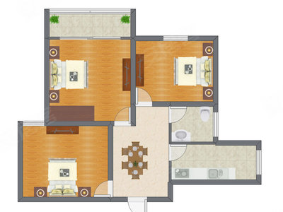 2室1厅 67.03平米户型图