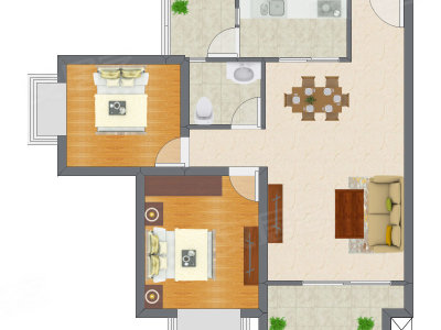 2室2厅 80.74平米户型图