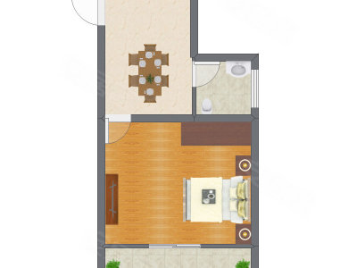 1室1厅 33.99平米户型图