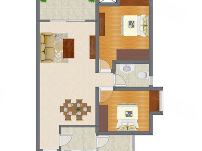 2室2厅 72.72平米户型图