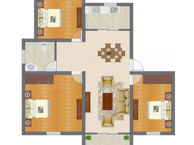 3室1厅 91.61平米