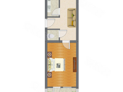 1室1厅 44.74平米户型图