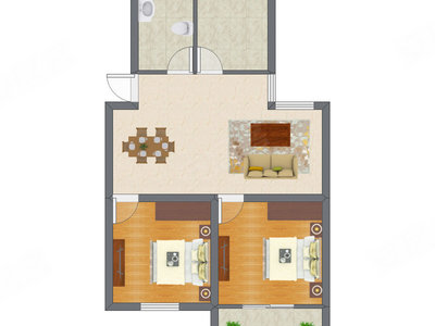 2室1厅 55.77平米户型图