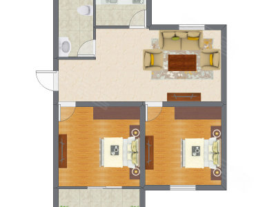 2室2厅 63.96平米户型图