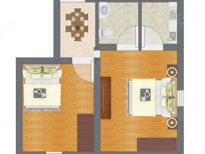 1室1厅 26.49平米户型图