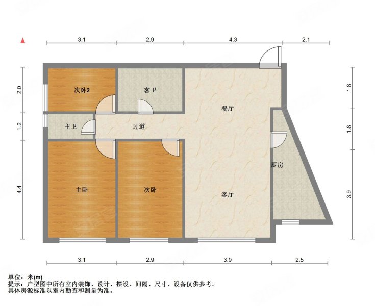 鹏博金城珑园3室2厅1卫103.67㎡南123万