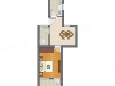 1室1厅 46.89平米户型图