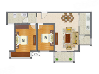 2室2厅 68.77平米户型图
