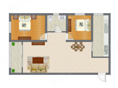 2室2厅 105.31平米户型图