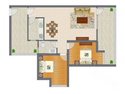 2室2厅 87.63平米户型图