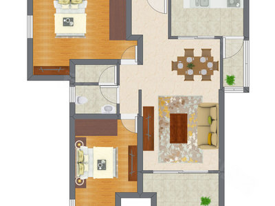 2室2厅 65.16平米户型图