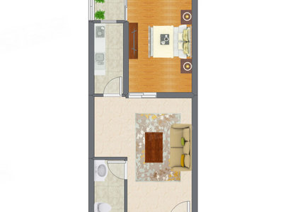 1室1厅 53.56平米户型图