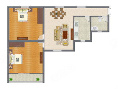 2室2厅 88.68平米户型图