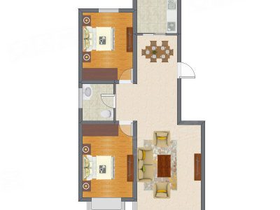 2室2厅 95.79平米户型图