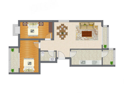 2室1厅 65.23平米户型图