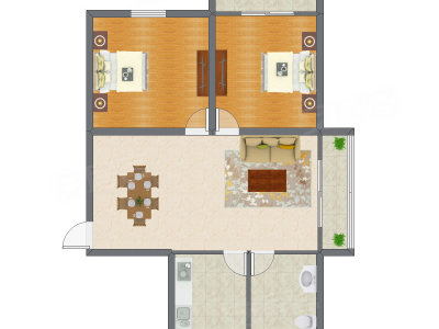 2室2厅 80.28平米户型图