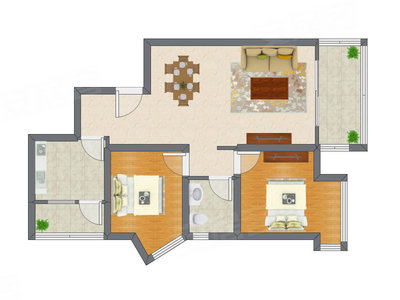 2室2厅 91.21平米户型图