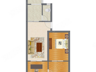 1室1厅 57.59平米户型图
