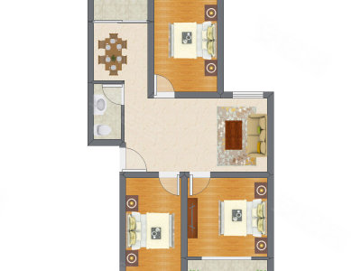 3室2厅 90.32平米户型图