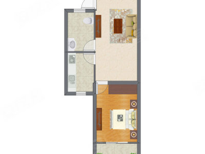 1室1厅 65.89平米户型图