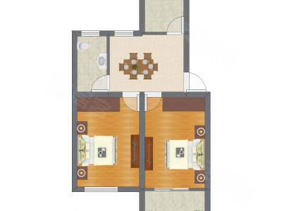 2室1厅 45.86平米户型图