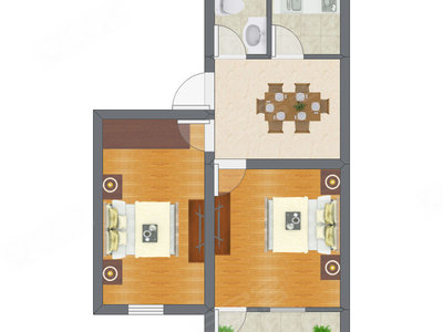 2室1厅 38.37平米户型图
