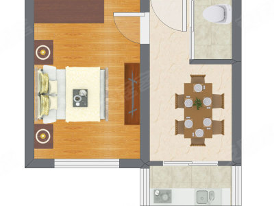 1室1厅 36.51平米户型图