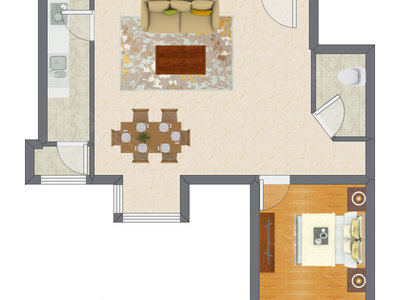 1室1厅 46.79平米户型图