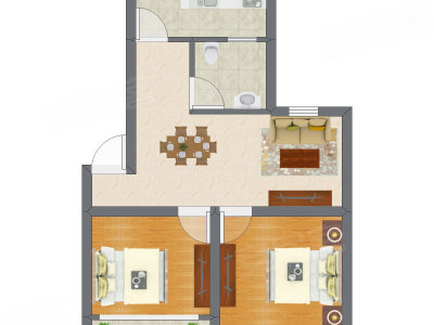 2室1厅 39.47平米户型图