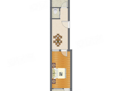 1室1厅 43.70平米户型图