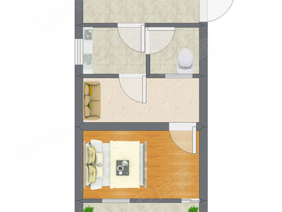 1室1厅 35.35平米户型图