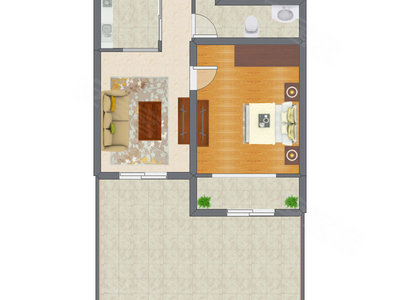 1室1厅 58.32平米户型图