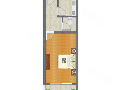 1室0厅 39.24平米户型图