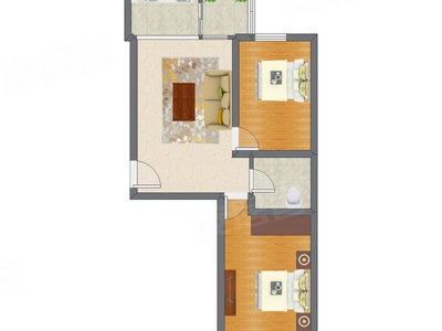 2室1厅 45.00平米户型图