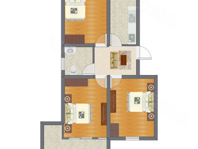 3室1厅 57.45平米