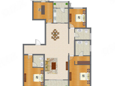4室2厅 201.60平米户型图