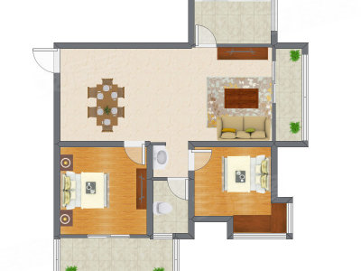 2室2厅 97.71平米户型图
