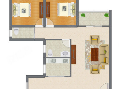2室1厅 76.02平米户型图