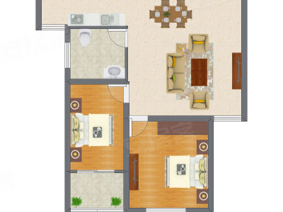 2室1厅 61.78平米户型图