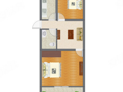 2室1厅 48.34平米户型图