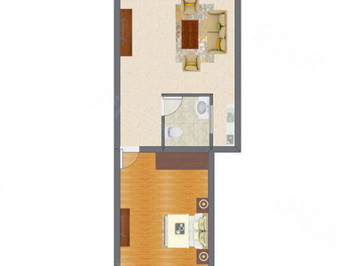1室1厅 49.54平米户型图