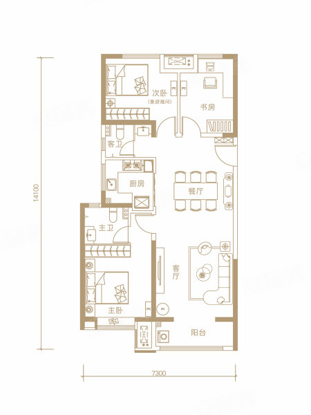 陕建东元府3室2厅119㎡153万二手房图片