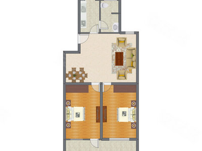 2室2厅 84.19平米户型图