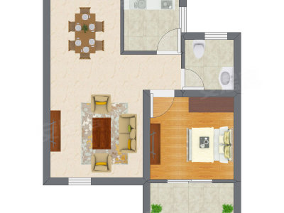 1室1厅 45.15平米户型图