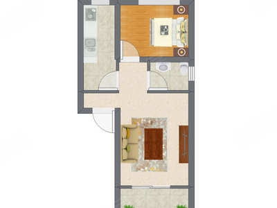 1室1厅 29.75平米户型图
